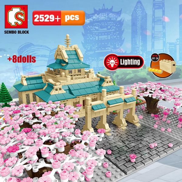 

sembo new cherry blossom season city street view tree house flower building blocks architecture model bricks toys for children yxlzwd