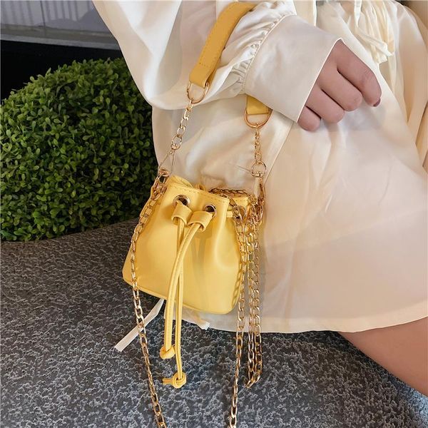 

women 2020 pu drawstring small bucket bag fashion metal chain shoulder messenger bags ladies tote crossbody bags bolsa feminina