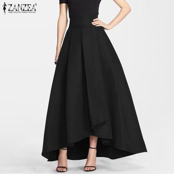 

2020 zanzea women maxi long skirts elegant high waist work skirts jupe casual party solid a-line skirt female faldas saia1, Black