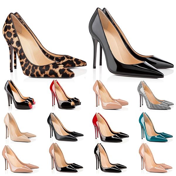 

high heels red bottoms womens heel 8  12cm genuine leather point toe pumps rubber wedding banquet dress shoes size 35-42, Black