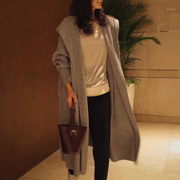 

autumn new mid-length hooded coat women's cardigan women clothes1, Black;brown