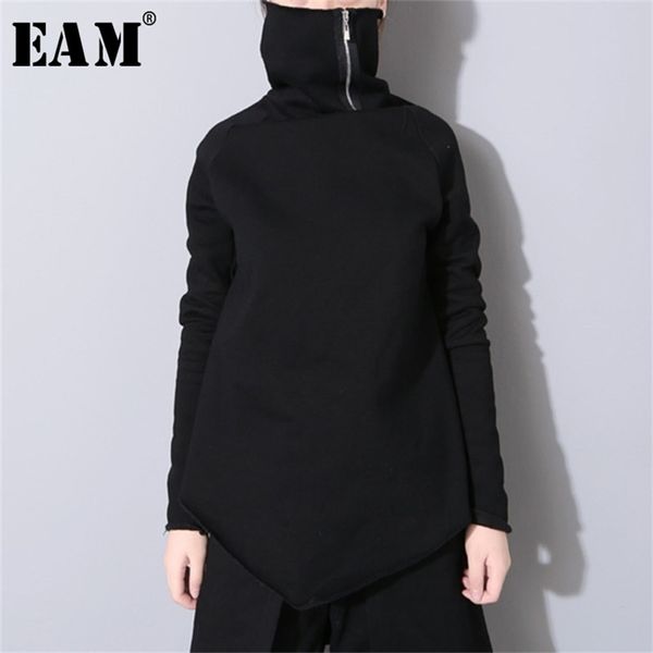 

[eam] new spring pullover turtleneck collar full sleeve asymmetrical loose sweatshirt women fashion tide ob196 201207, Black