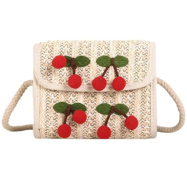 

summer cherry straw messenger bags women crossbody shoulder bag retro rattan straw beach bag girls satchel shopping purse