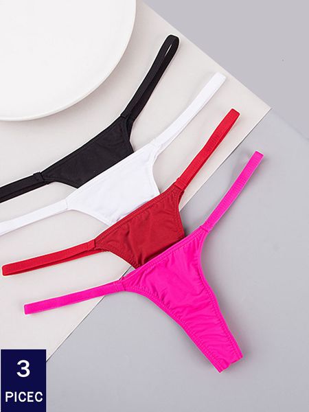

3pcs/lot women's lingerie thong milk silk intimate underwear low-waist g-string daily wear costume, Black;pink