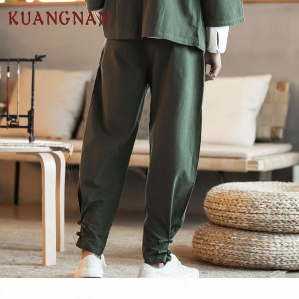 

kuangnan chinese style cotton pants men jogger japanese streetwear joggers men pants hip hop trousers 2019 spring, Black
