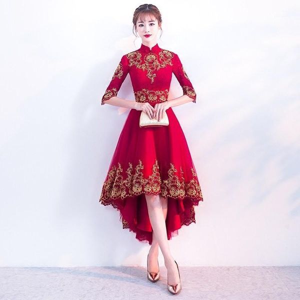 

red cheongsam dress lace wedding qipao women traditional chinese new year costume oriental style evening dresses qi pao1