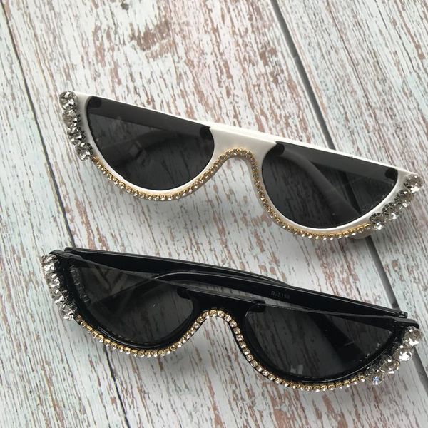 

zaolihu handmade women diamond sunglasses half frame golden crystal eyewear uv400 fashion designer gafas de sol promotion, White;black