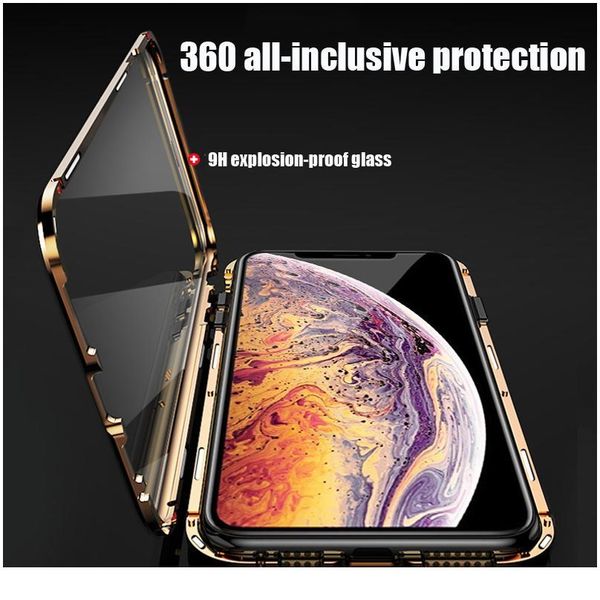 

magnetic metal phone case for iphone 7 8 6 plus double side glass for iphone x xr xs max 6 qyldoh