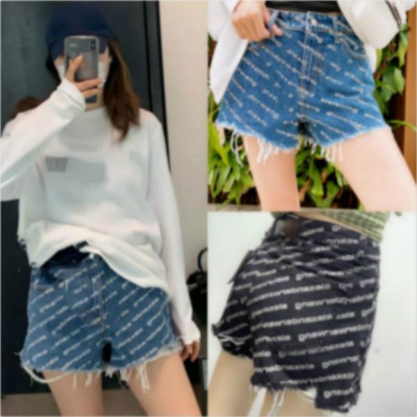 

classic trendy brand luxry design women high waist button zipper denim print letter allover logo jeans shorts black blue a21