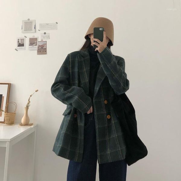 

autumn and winter thick suit jacket loose retro double-breasted woolen coat1, Black