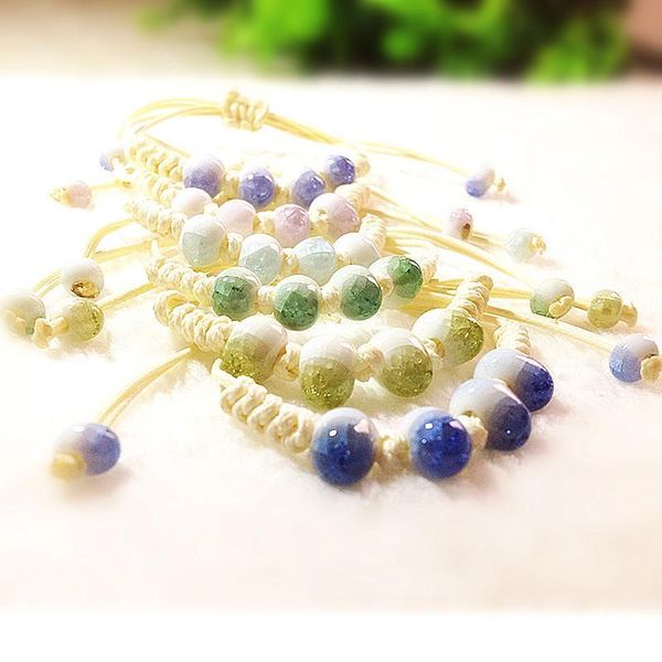 

jingdezhen ceramic jewelry 8mm ice cracked bead four bead cracked glazed porcelain bead braided bracelet (multi-color o qylslu