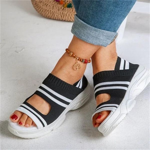 

sandals women breathable comfy 2021 fashion ladies summer platform shoes plus size slip on flat casual female sandals1, Black