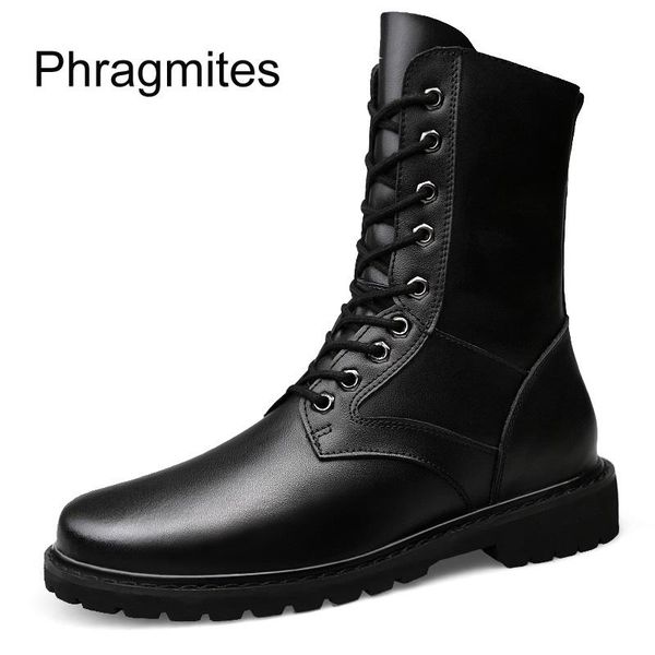 

phragmites fur and without fur winter boots casual high shoes long boots lace-up zipper comfortable flat, Black