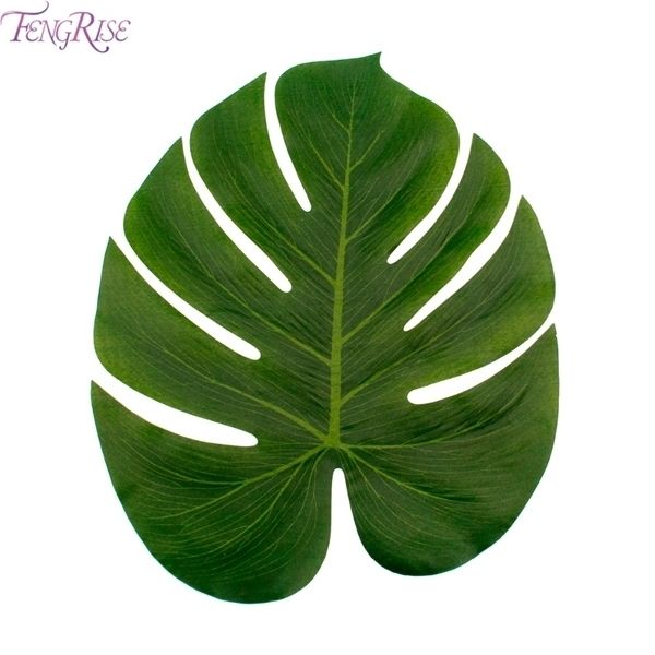 

fengrise 12шт лист зеленый искусственные пальмовые листья свадебного стола украшения моделирование для дома и сада декор партии сувениры
