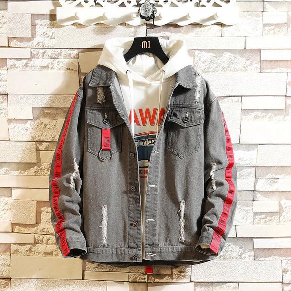 

pevsn men's denim jackets fashion anorak jackets mens hip hop streetwear denim coats male harajuku ripped zipper sleeve1, Black;brown