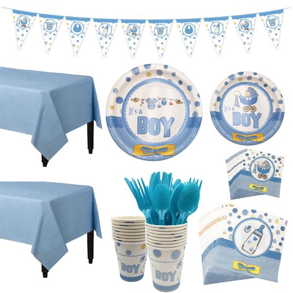 

1set decoration tableware kid birthday paper plate cup tablecloth baby shower gender reveal party supplies