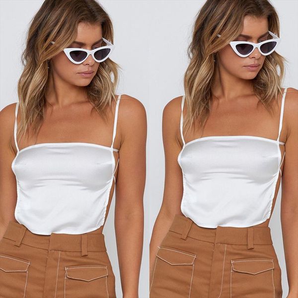 

женская мода женская tank top sexy ремень backless stain жилет майка лето женская одежда, White