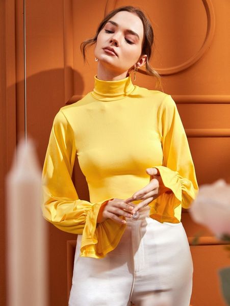 

x pastello.couture high neck flounce sleeve 70cn#, White