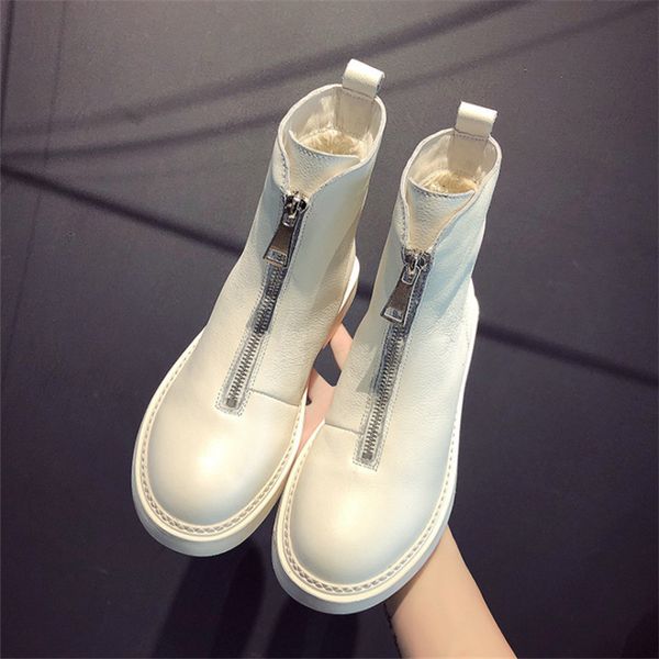 

2020 new casual women shoes winter genuine leather women's boots fashion trend comfortable soft wild warm short tube boots c1011, Black;white