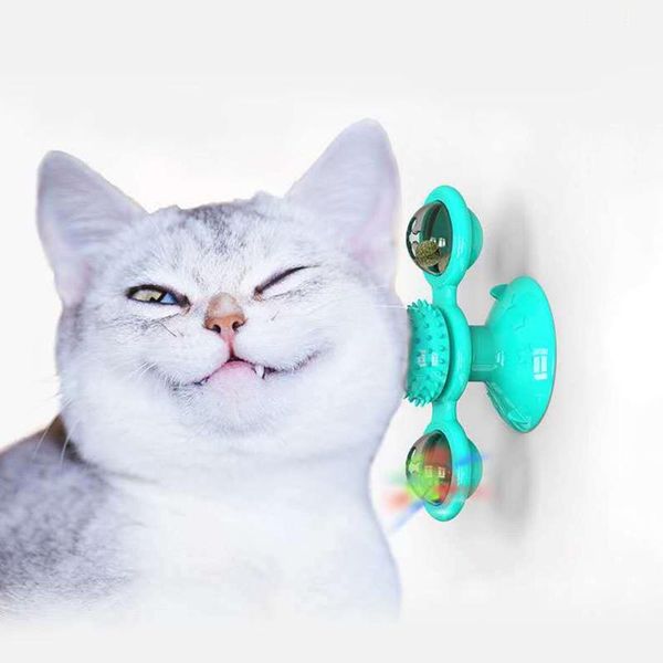 

cat toys pet puzzle turning windmill toy turntable teasing interactive funny with catnip ball glowing