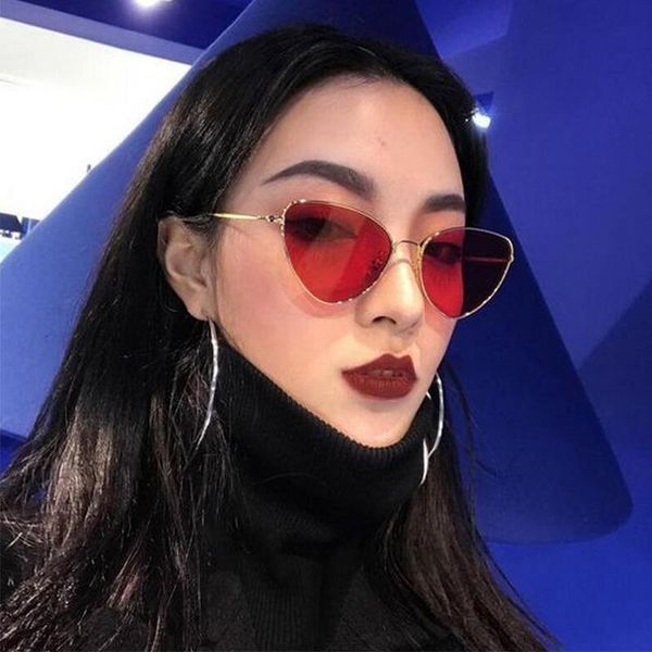 

2020 tinted color lens cat eye sunglasses women vintage small metal frame sun glasses designer cateyes eyeglasses, White;black