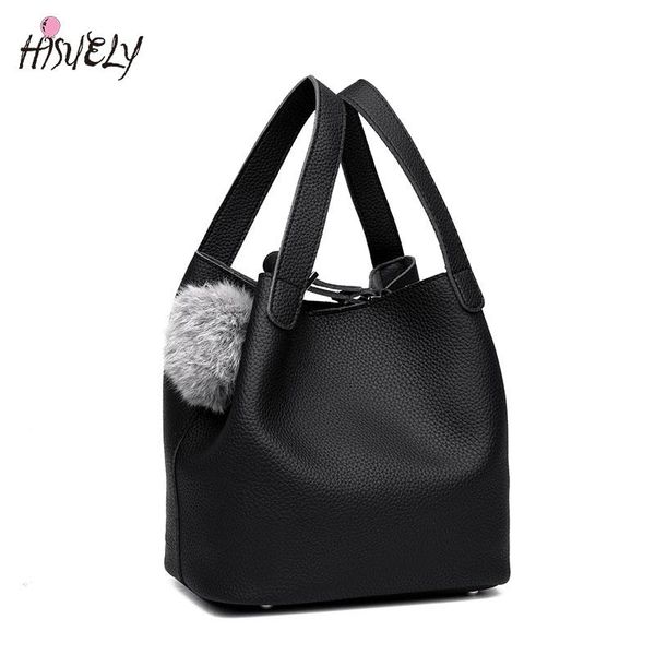 

hisuely new fashion women's bag 2020 spring new hair ball handbag bucket bag mother women shoulder messenger lady's soid