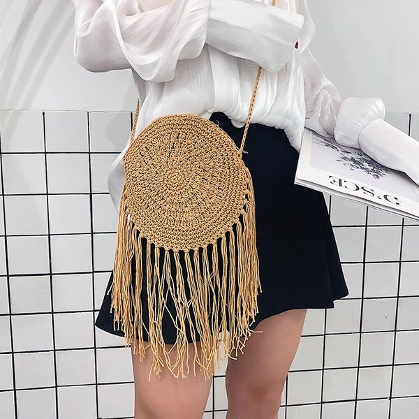 

летний белый малые женщины посланника crossbody сумки ручной работы сплетенный бич вязаные сумки дамы круг кошельки и сумки 2020 sac