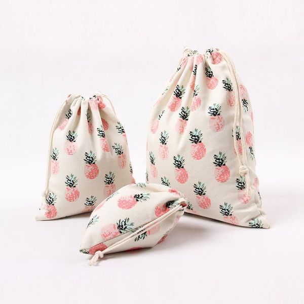 

gift wrap fashion 10pcs candy jewelry packing bag cotton canvas custom beam drawstring pineapple printing cosmetic bags1