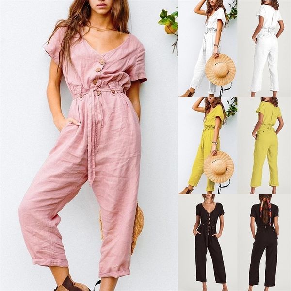 

spring summer solid color single breasted button jumpsuit white yellow black pink street casual solid color jumpsuit #yl10 t200509, Black;white