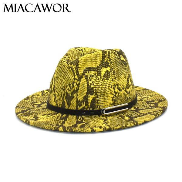 

wide brim hats miacawor autumn winter snake pattern jazz fedora wool felt cap chapeu panama hat for men women f102, Blue;gray