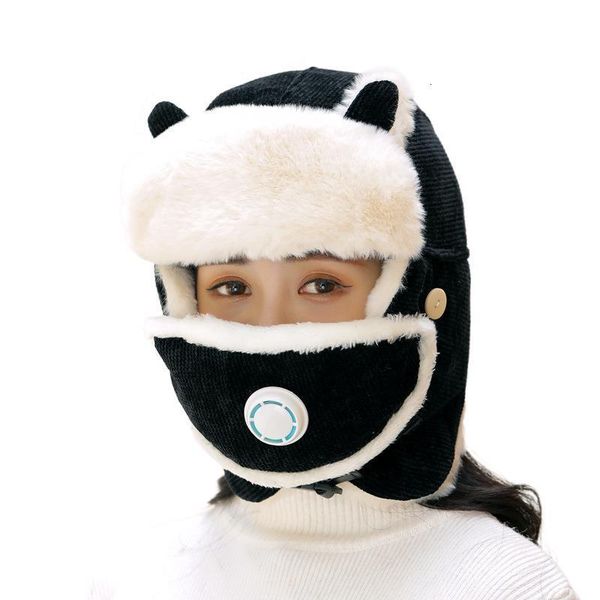 

winter style with fleece scarf mask cap thickened thermal lei feng cap men and women outdoor cotton trapper hats men bomber hat, Blue;gray