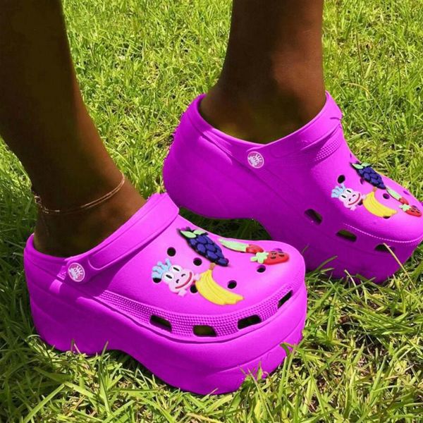 

sandals shoes woman high heels brand 2021 thick platform holes summer women beach slipper, Black