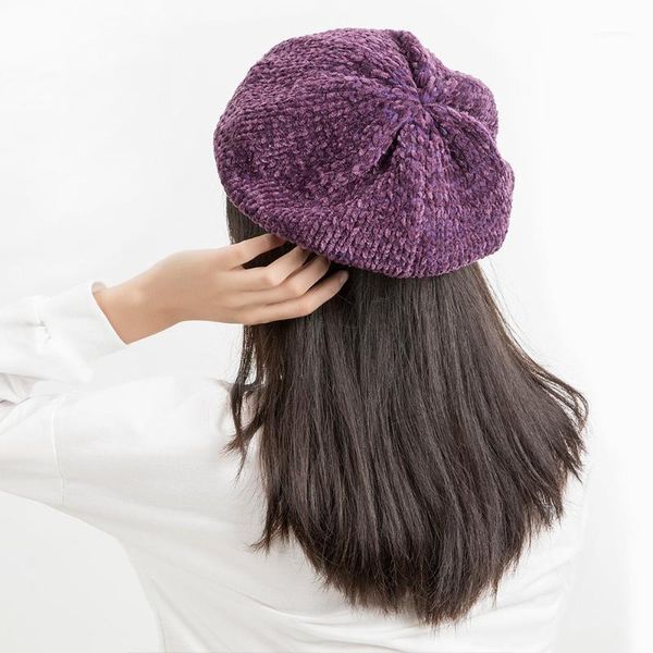 

Evrfelan New Chenille Beret Hat for Women New Style Winter Hats Thicken Winter Beret Hats Knitted Female Bonnet Warm Female Hat1, Blue;gray