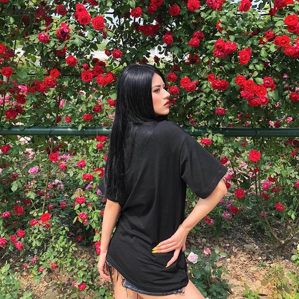 

weirdgirl женщины футболки моды случайного призрак печать эластичных тройники o шея половина рукава femme полная длина вершину лета девушки, White