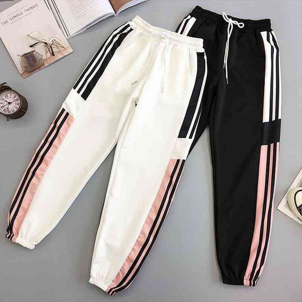 

women jogger pants arrival spring and autumn stripe female ankle-length pants student teenager girls black white n43