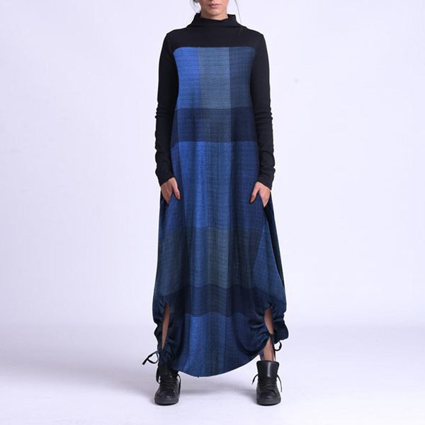 

long women's new spring and autumn sleeve dress, Black;gray
