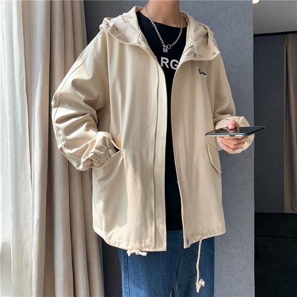 

2020 spring and autumn new tooling men's loose casual versatile student korean fashion cool hooded jacket, Black;brown