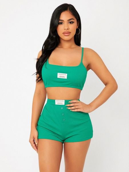 

patched detail strappy backless cami & shorts d9ju#, White