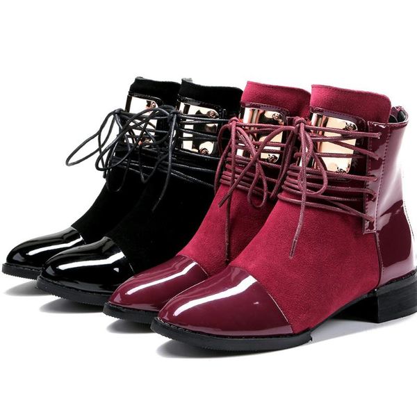 

women's boots autumn and winter lace-up genuine leather martin boots cowhide large size black wine red short women 2020