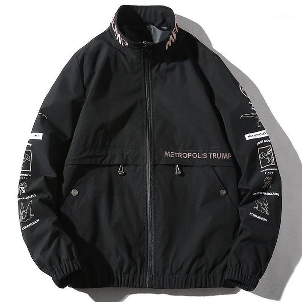 

ewq / men's clothes 2020 spring fashion new trend letter printing zipper long sleeve casual loose coat jacket male 19h-a1531, Black;brown