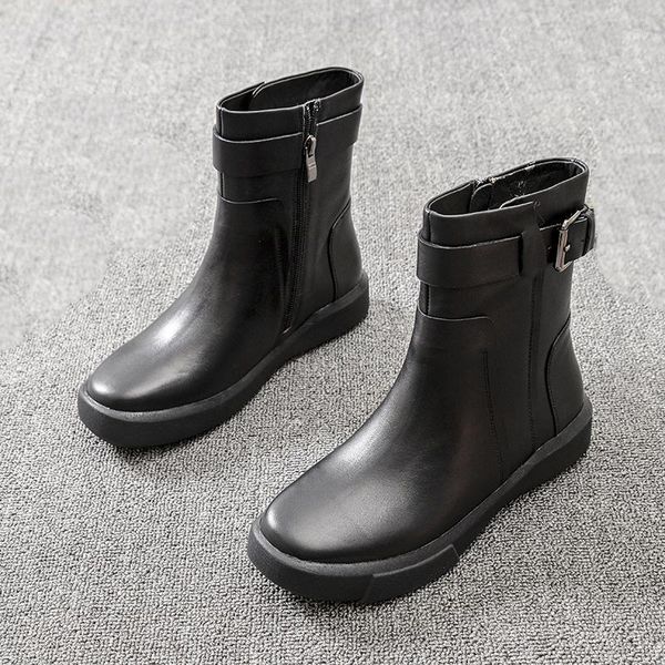 

boots deat 2021 autumn and winter fashion casual black round toe zipper leather single shoes women short cool sg1371