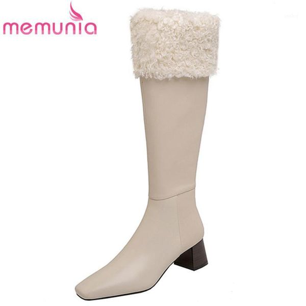 

memunia 2021 genuine leather knee high boots women high heel winter shoes zipper fashion long boots female black1, Black