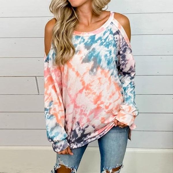 

women's hoodies & sweatshirts shi ying europe and america hoodie female autumn style tie-dye off-the-shoulder long sleeve loose crew ne, Black