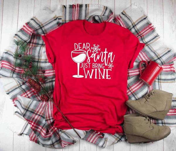 

santa bring wine christmas shirt dear santa humor holiday gift funny graphic drinking slogan cup cute aesthetic t shirt k287, White