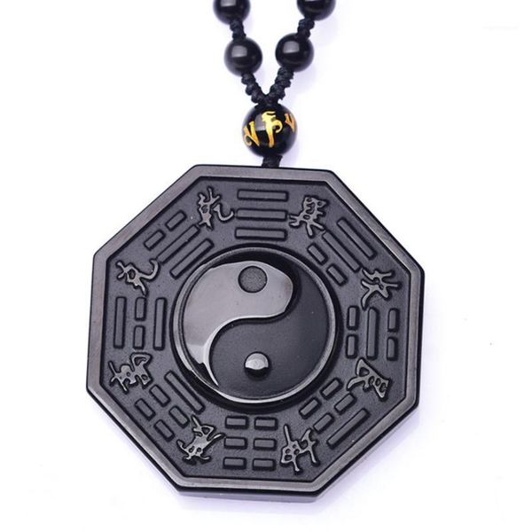 

fyjs unique black obsidian yin yang eight trigrams pendant handmade beads chain necklace classic style jewelry1, Silver