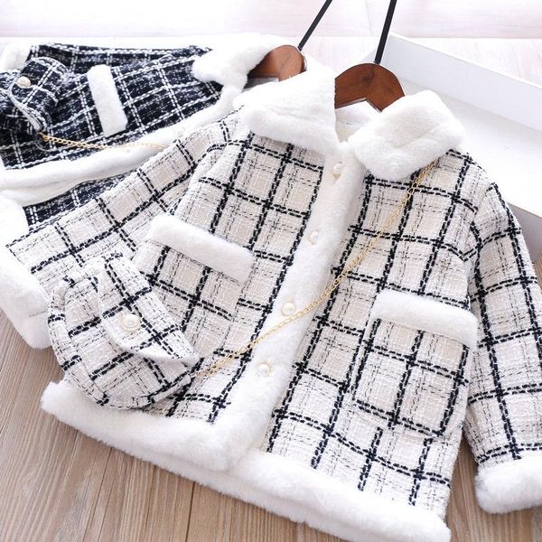 

jackets autumn and winter 2021 girl plaid lapel oblique satchel coat, Blue;gray