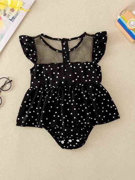 Vestito da body combinato con giogo in rete a pois per neonata LEI