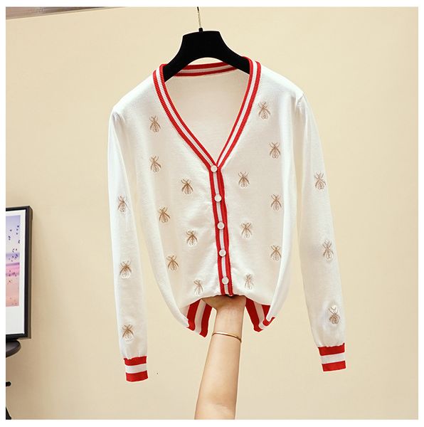 

2021 new sweater fashion designer bee embroidery cardigan long sleeve single breasted contrast color button knitted sweaters, White;black