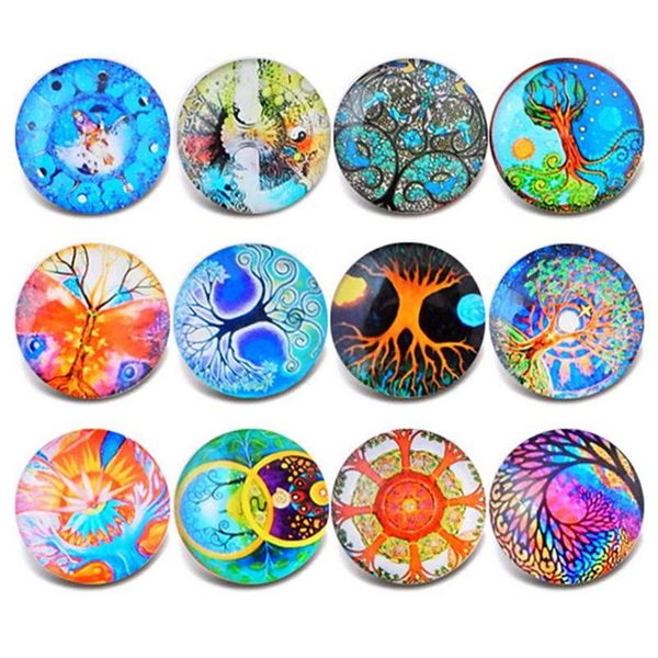 

10pcs/lot new glass snap jewelry tree of life mixed pattern snap buttons fit 18mm/20mm diy snap bracelet buttons jewel bbyicr