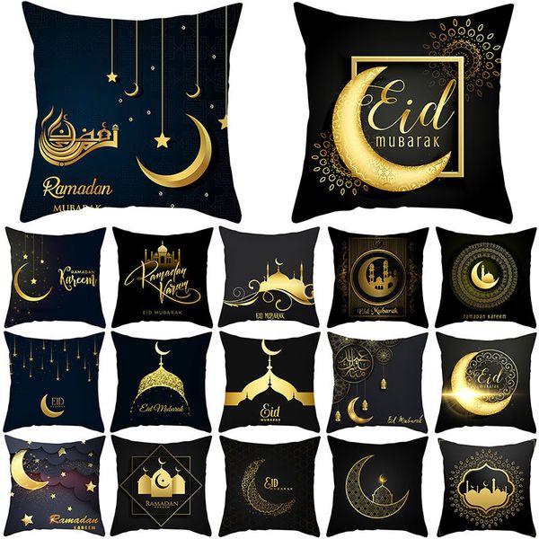 

decoration ramadan mubarak moon black golden polyester cover decorative cushions pillow sofa living room cushion 40907